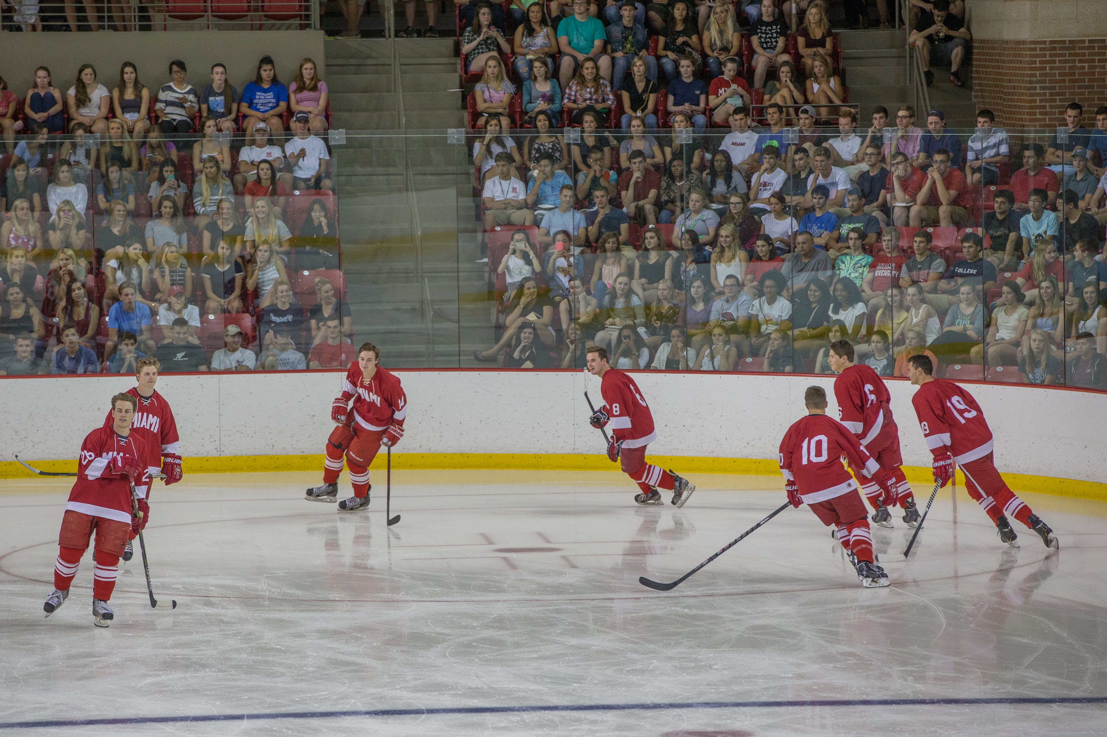 A broomball team playing broomball in Goggin